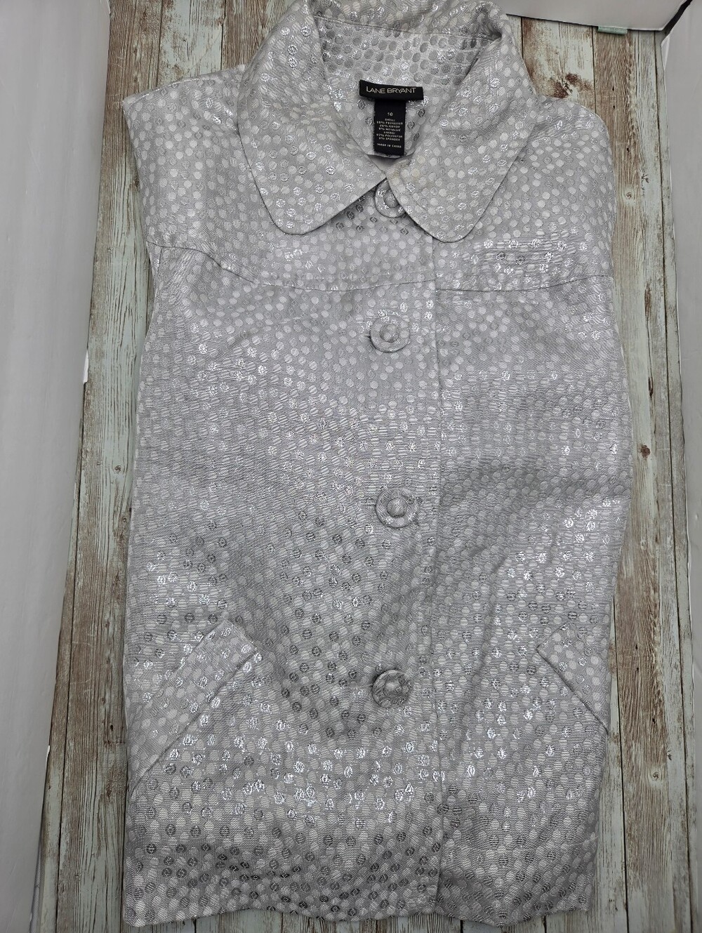 ✨ Lane Bryant Metallic Silver Polka Dot Cropped Jacket 16 - Picture 8 of 10